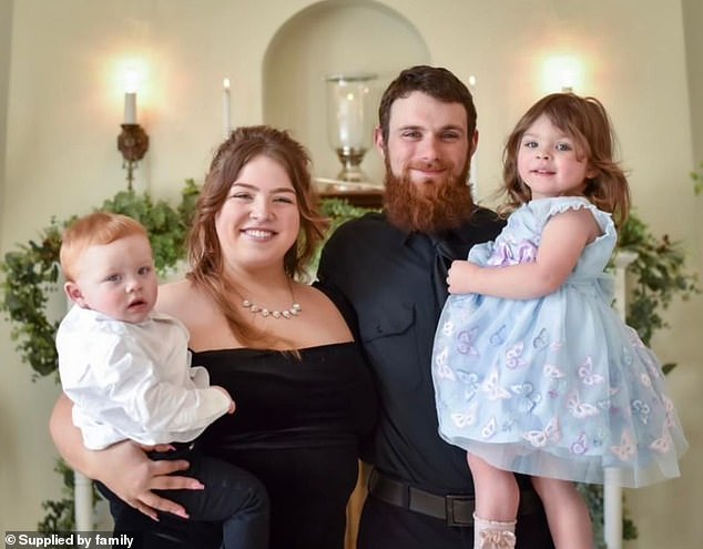 Michigan mother-of-two Brooke Chase (second from left) revealed the heartbreaking moment Thea (right) went missing in the woods.  They are pictured with Alex (2nd right), her husband and youngest son, Ryker (left)