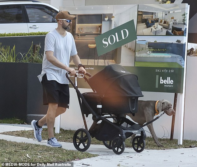 Lyon has been spotted walking around with this Bugaboo bassinet stroller near his Tennyson Point home in Sydney's west twice in three days - with this photo taken on Monday afternoon