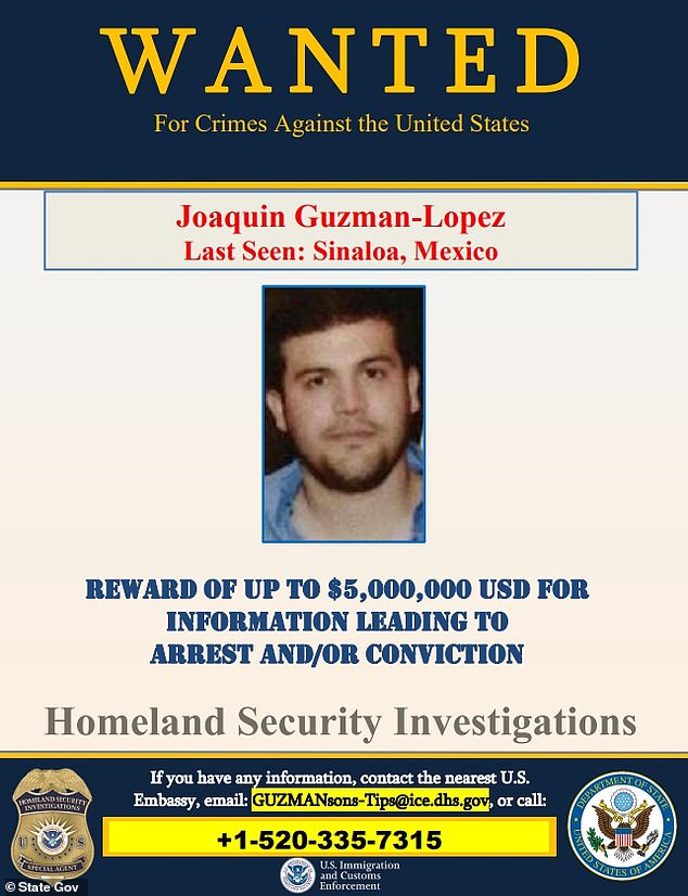 Joaquín Guzmán is one of El Chapo's four sons who took over the Sinaloa Cartel after his arrest and extradition to the United States.  But now only three remain in power after their brother, Ovidio Guzmán, was handed over by Mexican authorities last Friday.