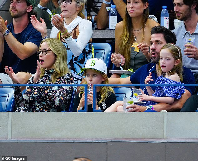 Family affair: Blunt and husband John Krasinski took their two daughters Hazel, nine, and Violet, seven, to the semifinals of the 2023 US Open Tennis