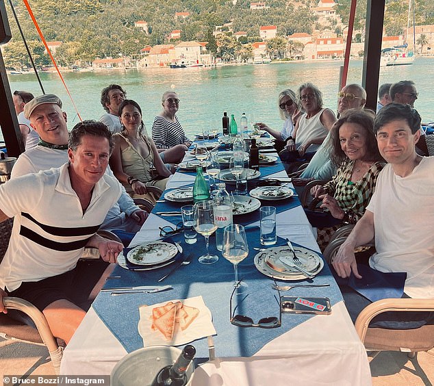 Celeb dinner: Emma stayed on a superyacht with the likes of Mujen Spirits co-founder Bruce Bozzi, Diane Sawyer, Candice Bergen, and film producer Jason Blum, along with Barry Diller and Von Furstenberg