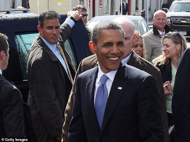 Sanchez - with his hand on the car door - is an ex-US Secret Service agent, seen here protecting Barack Obama in Moneygall, Ireland, in 2011