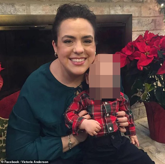 Victoria (pictured here with their three-year-old son) called 911 just before 5 p.m. on Sunday and said her husband was threatening to shoot her, according to a statement from the city of Houston.