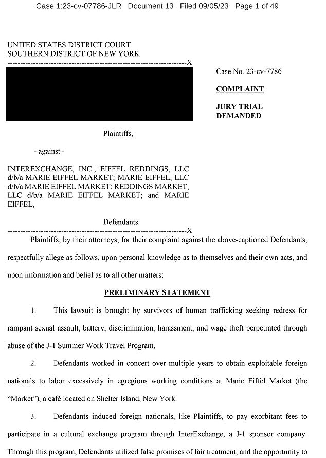 The lawsuit, which was filed in US court on Friday, contains wild allegations against Eiffel, saying she groped female employees, strangled employees and even beat them with bunches of parsley.