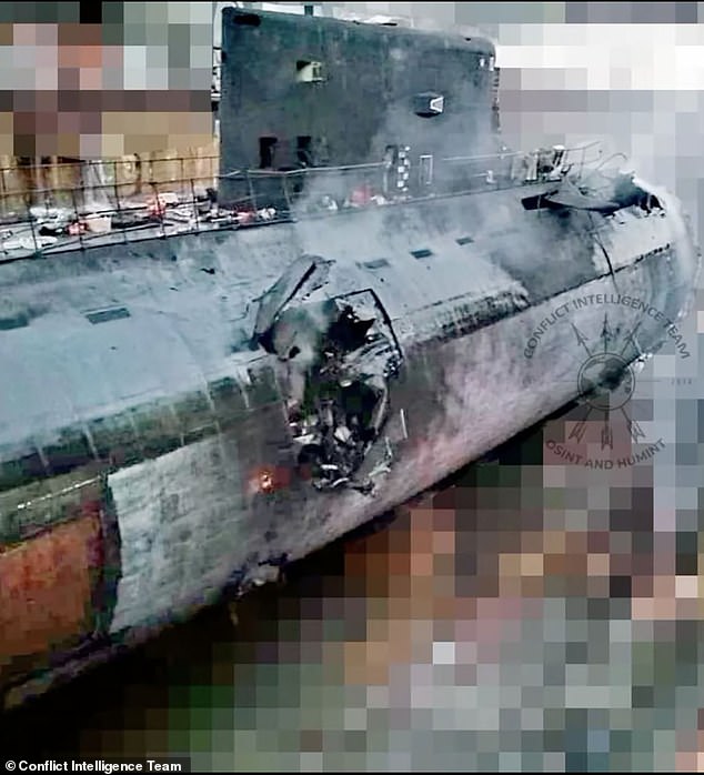 Conflict Intelligence Team shares photos of extensive damage to submarine Rostov-on-Don after September 13, 2023 Storm Shadow attack on Sevastopol