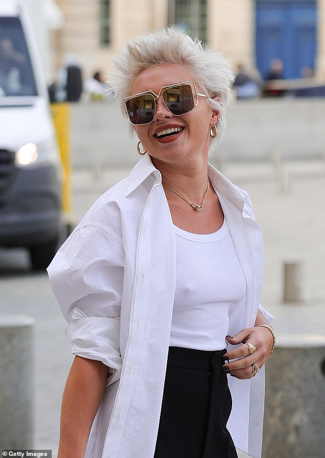 Wow: The actress oozed confidence as she strutted around Paris with her current bleached white spiky cut