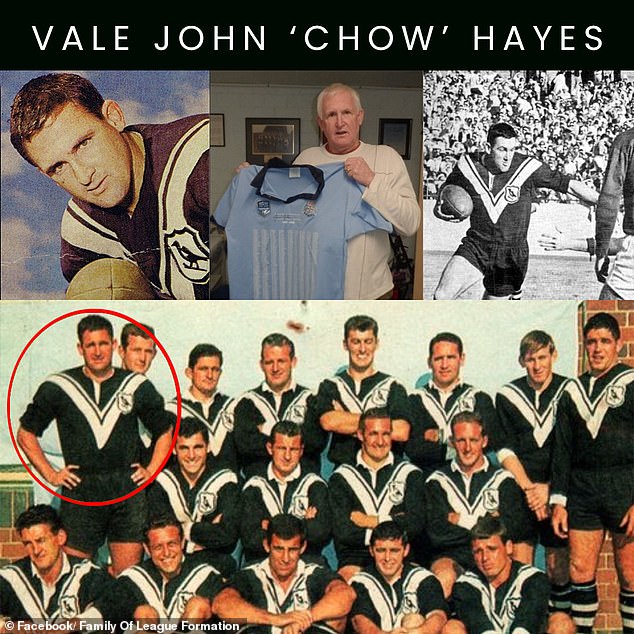 Hayes (circled in red, left) played for Western Suburbs in the NSWRL competition after making his first grade debut in 1961, and soon featured in three grand finals against St George