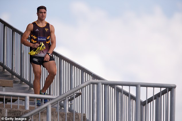 Shem Tatupu (pictured while with Hawthorn in 2016) is accused of assaulting Justin Raiti just after full-time during a football game in Melbourne on Saturday afternoon