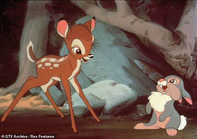 The film tells the story of Bambi and his friends, including a rabbit named Thumper, seen here at right, and a skunk named Flower who comes of age.