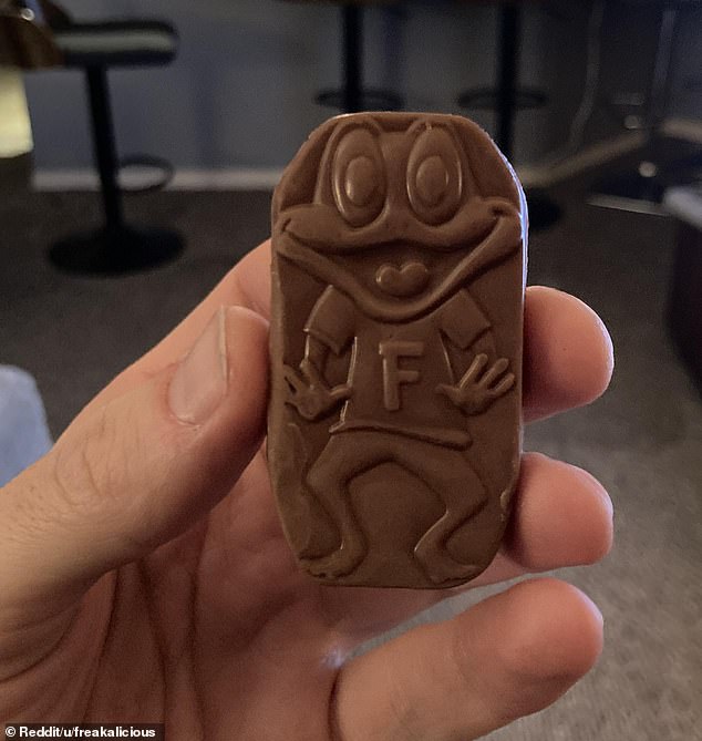 An Australian expat living in Canada was stunned to see the British design of Cadbury's Freddo Frog (pictured) after a friend bought it as a gift