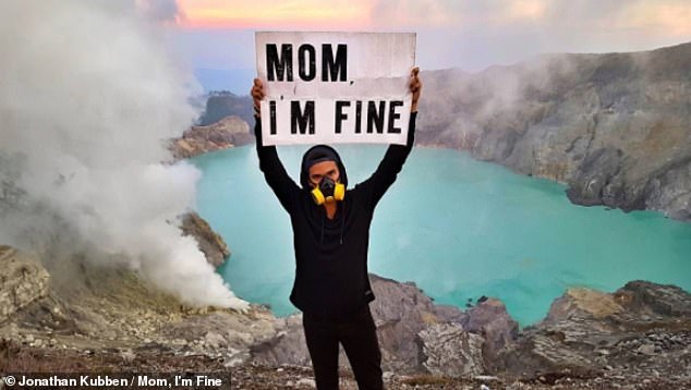 Jonathan took this photo to reassure his mother from the top of Ijen, an active volcano on the island of Java in Indonesia