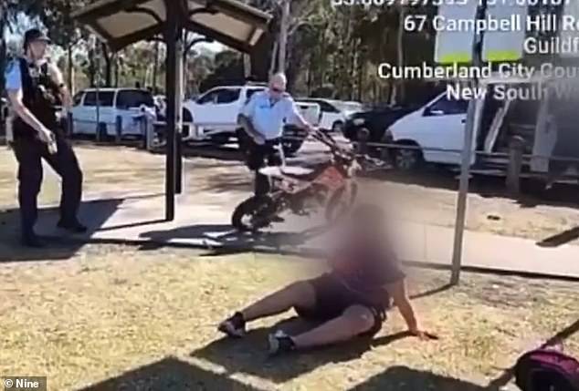 The 13-year-old boy was allegedly caught riding an unregistered red trail bike in a park on Campbell Hill Road in Guildford, western Sydney, on Sunday.