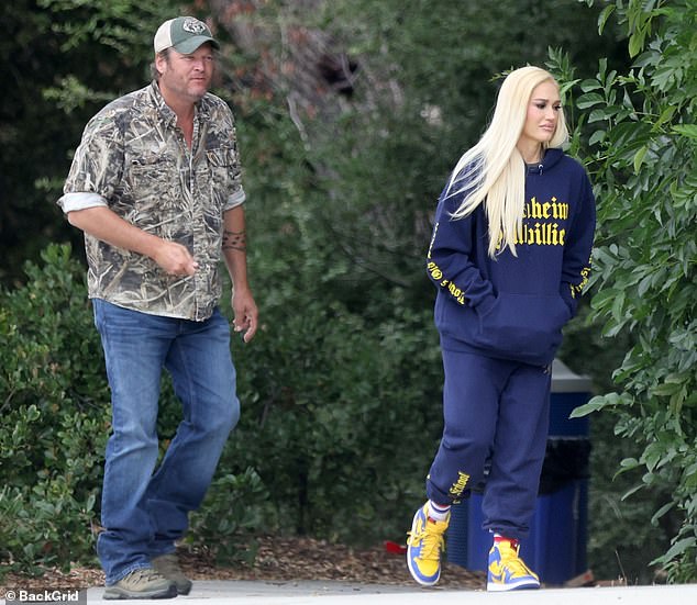 Out and about: Gwen Stefani and Blake Shelton joined each other for a stroll in Los Angeles on Sunday afternoon