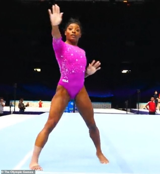 Gymnastics sensation Simone Biles has given fans a sneak peek of her impeccable floor routine during World Cup training