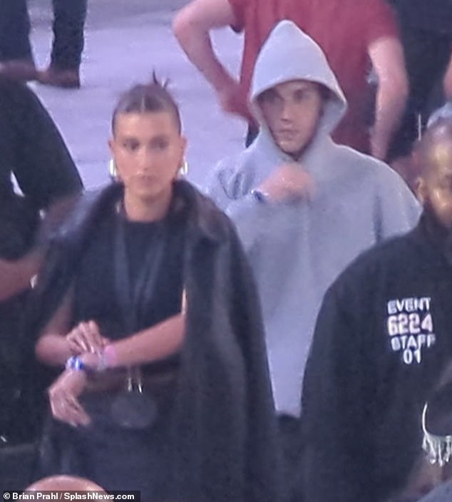 Hailey and Justin Bieber were spotted at Beyoncé's concert in Los Angeles on Monday.  The 26-year-old model stylishly presented herself in an all-black ensemble as she took her seat with the Peaches singer, 29, and her boyfriend, Justine Skye, 28, ahead of the show