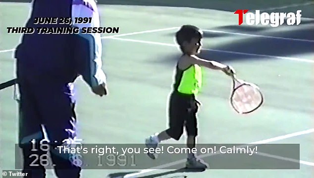 Footage of Novak Djokovic's very first practice session as a four-year-old has gone viral