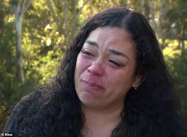 Angelina Kauffman burst into tears after returning to the scene of a horror car crash that killed her two children in Heckenberg, Sydney's southwest