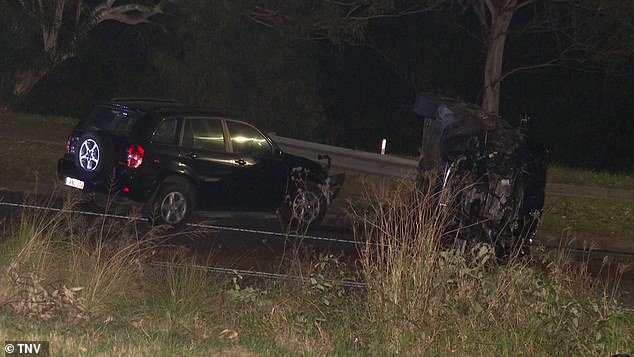 A manhunt is underway for the occupants of a black Mercedes after a fatal multi-vehicle accident on Sadleir Ave in Heckenberg, south-west Sydney (pictured)