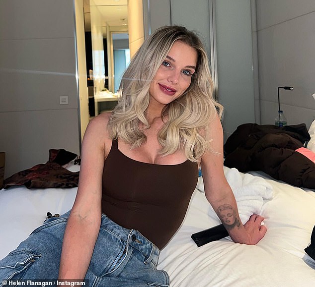 Joking: Helen Flanagan, 33, took aim at her ex-fiance Scott Sinclair, 34, as she took a jab at her ex in a Tik Tok video earlier this week