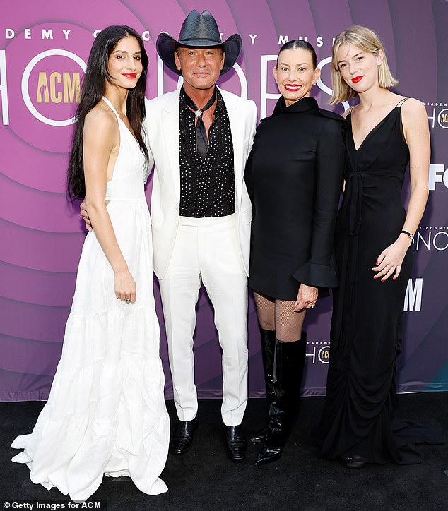 Family affair: Tim with wife Faith and Audrey and Maggie