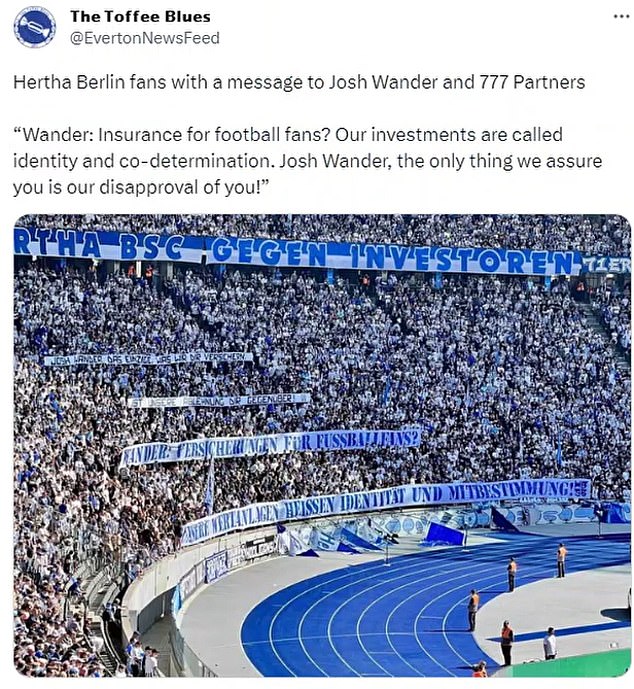 A message from Hertha Berlin fans has made it abundantly clear that they disapprove of the 777