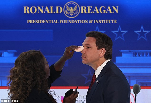 Donald Trump Jr.  last night mocked a video of Ron DeSantis getting his makeup reapplied during the GOP debate