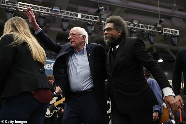 Cornel West (right) campaigns for Senator Bernie Sanders (left) at a rally in New Hampshire in February 2020, as Sanders faced off against current President Joe Biden in the Democratic primaries.  Now West is running against Biden as the third candidate