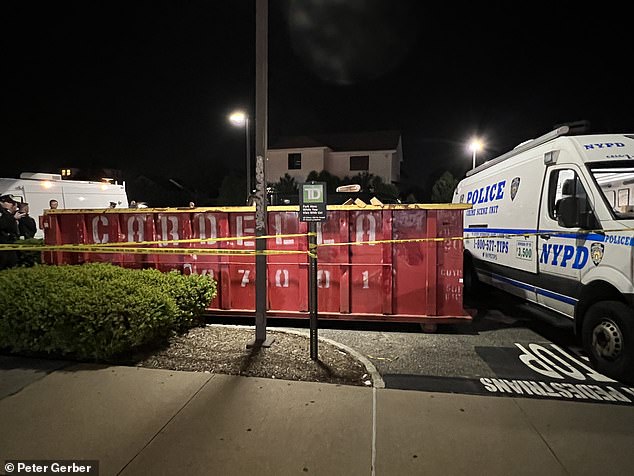 On Wednesday evening, a severed human leg was found sticking out of a red recycling bin in a TD Bank parking lot in Queens