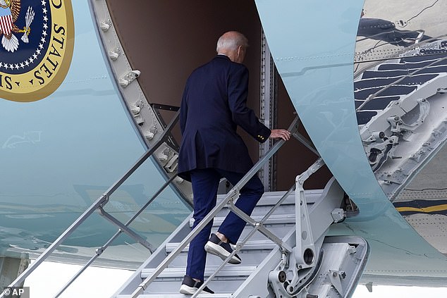 President Biden wore sketchers without socks in July as he used the lower stairs of Air Force One to board the plane