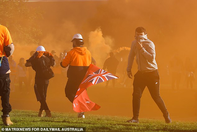 Protesters are gassed during the protest against the Shrine of Remembrance