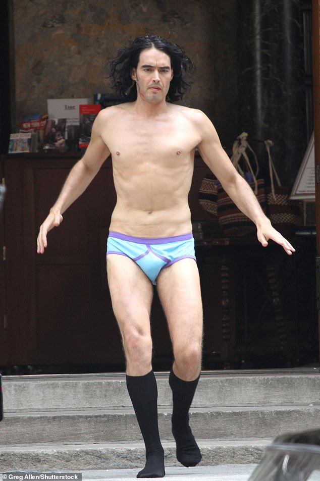 Brand is photographed in July 2010 wearing his underpants while filming scenes for the remake of the 1981 film Arthur