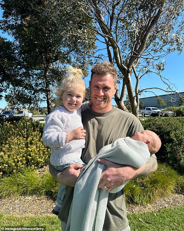 This photo of Tim Membrey and his two children was taken just days before his withdrawal from the elimination final against GWS