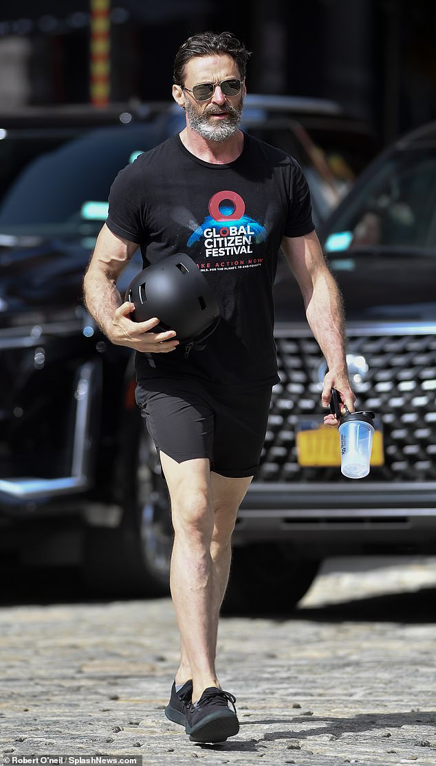 Out alone: ​​Hugh Jackman was spotted on a solo outing in New York City on Sunday