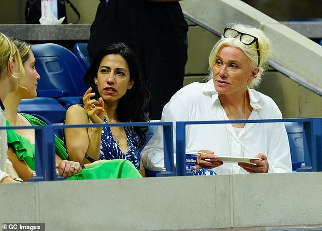 Deborra-Lee Furness (right) attended the US Open without her wedding ring or husband Hugh Jackman, just two weeks before their shock split