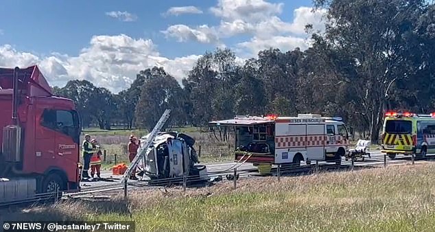 Emergency services were photographed at the scene of the accident in Chiltern on Thursday