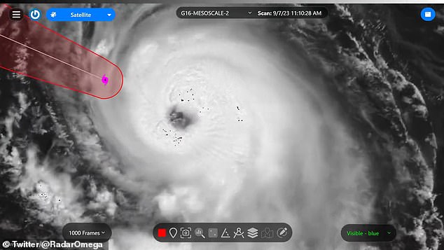 The image shows Hurricane Lee over the Caribbean on Thursday, the first Category 5 storm of the season