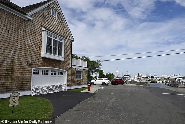 Sandbags are stacked in front of Billy Joel's home in Sag Harbor, Long Island