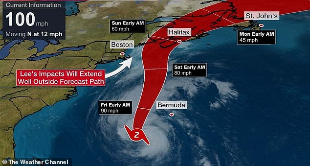 Hurricane Lee's impact is expected to be outside the forecast path.  The National Hurricane Center has announced a hurricane watch extending from Stonington, Maine to the U.S.-Canadian border