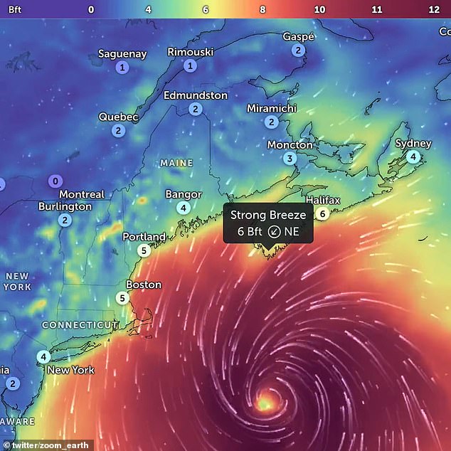 Dramatic new satellite images showed Hurricane Lee's predicted path, with gusts stretching 355 miles