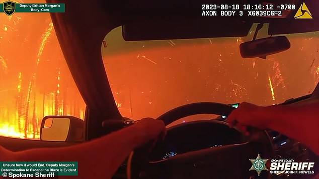 Heartbreaking bodycam footage captured during a wildfire in Washington state shows a cop screaming, 