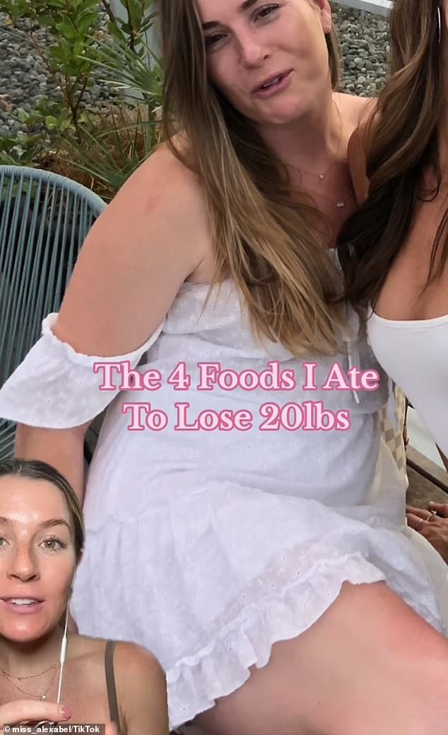 Alex Abel, 32, (shown before the weight loss) revealed the four foods that helped her lose 20 pounds – prompting her to audition for Sports Illustrated