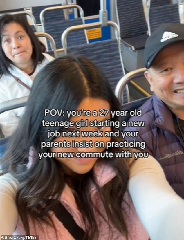 Seattle-based TikToker Stizz Chung, 27, revealed her parents tested her commute with her before she started a new job