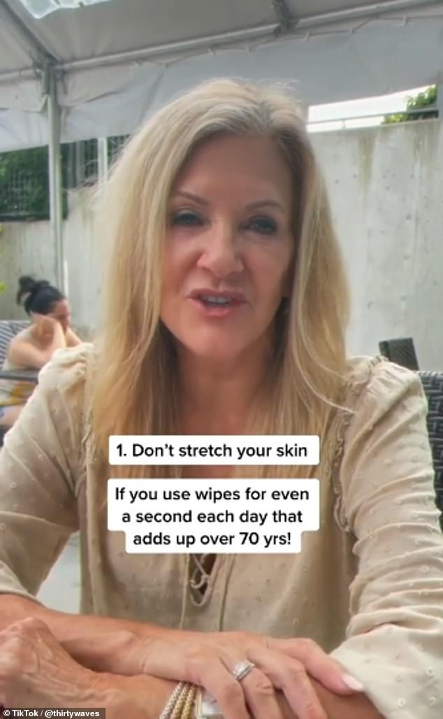 A 70-year-old woman (pictured) has revealed three tips for looking younger, including a beauty product that costs less than £10