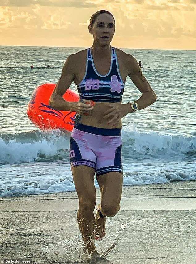 Bikini-clad Lara Trump, 40, placed third for her age group at the Tampa General Hospital Loggerhead Triathlon after defending her 77-year-old father-in-law Donald from age-shamers last week