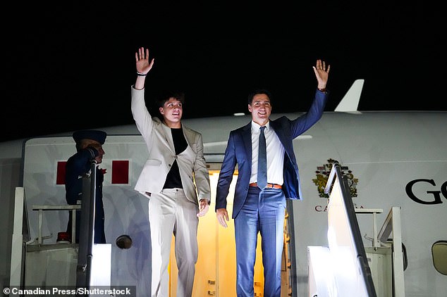 Trudeau was pictured waving alongside his 16-year-old son Xavier as they arrived in New Delhi for the G20 summit in what an Indian diplomat has described as a cocaine-filled plane.