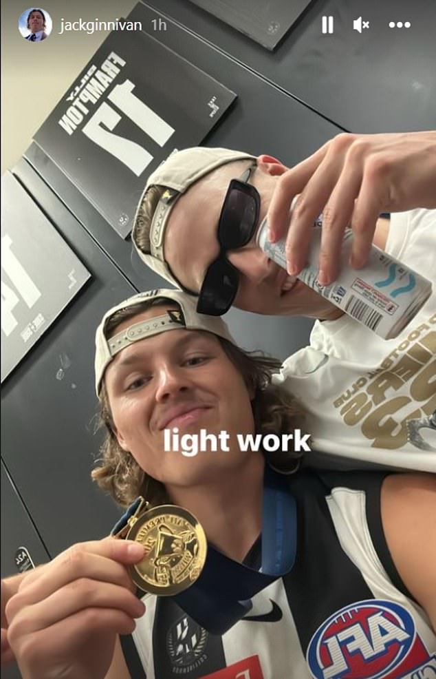 Jack Ginnivan celebrated Collingwood's grand final win by posting 'light work'