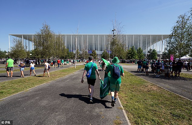 An Irish rugby fan was kidnapped and then raped by three men while in Bordeaux to watch her national team in the World Cup (file image of Irish fans in Bordeaux)