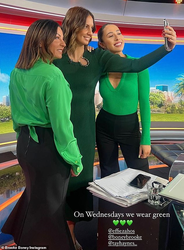 Today presenter Brooke Boney, social reporter Taylor Haynes and financial commentator Effie Zahos (all pictured) sported almost identical looks on the breakfast show.