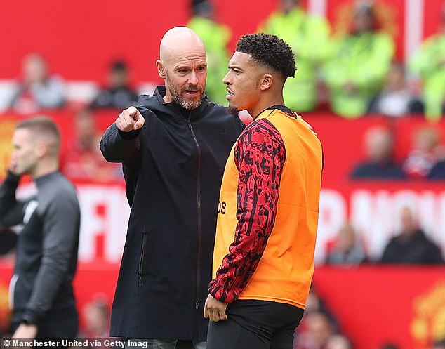 United boss Erik ten Hag (left) has praised Sancho (right) for his level of performance