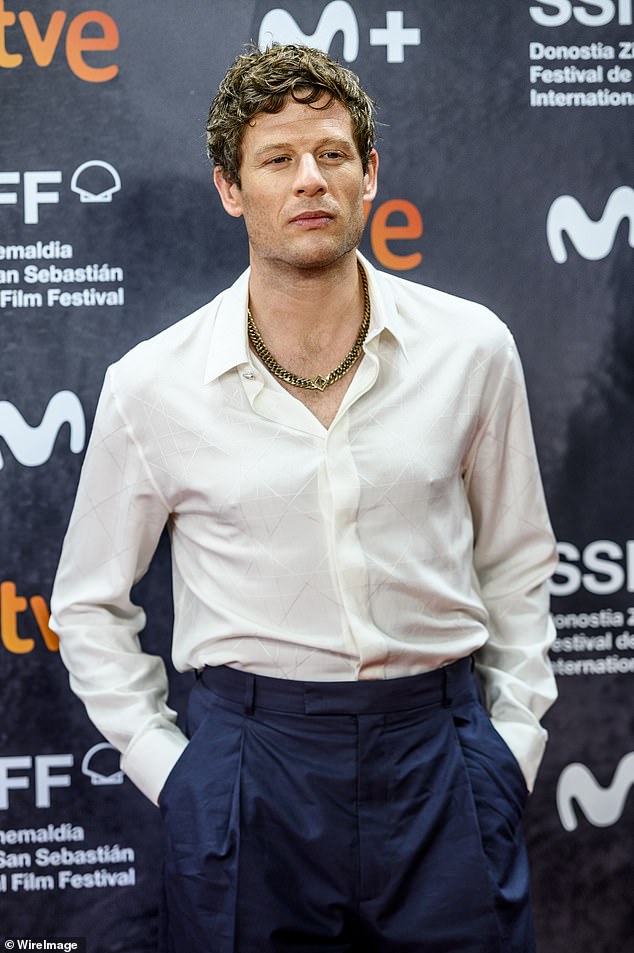 Brave: James Norton, 38, puts on a stylish display in a white shirt and navy trousers at the 71st San Sebastian International Film Festival on Sunday